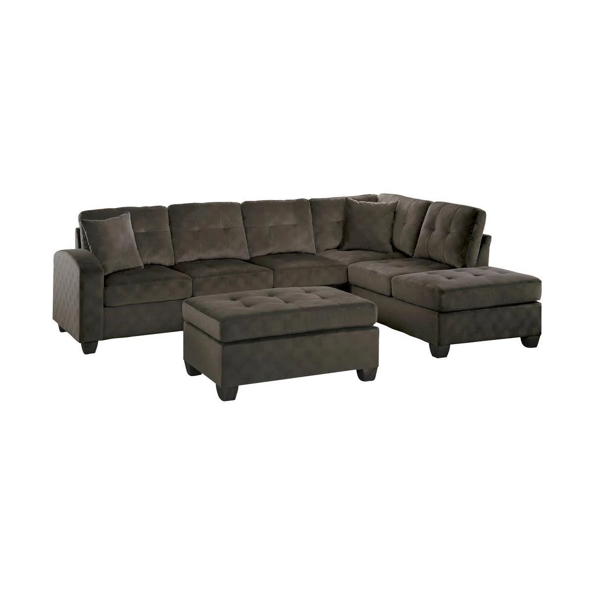 Emilio Brown Fabric 3-Piece Reversible Sectional With Ottoman - Image 1