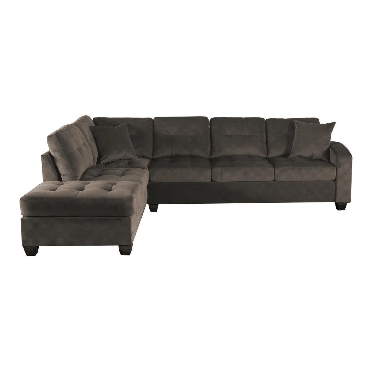 Emilio Chocolate Velvet Fabric 2-Piece Reversible Sectional With Chaise - Image 2
