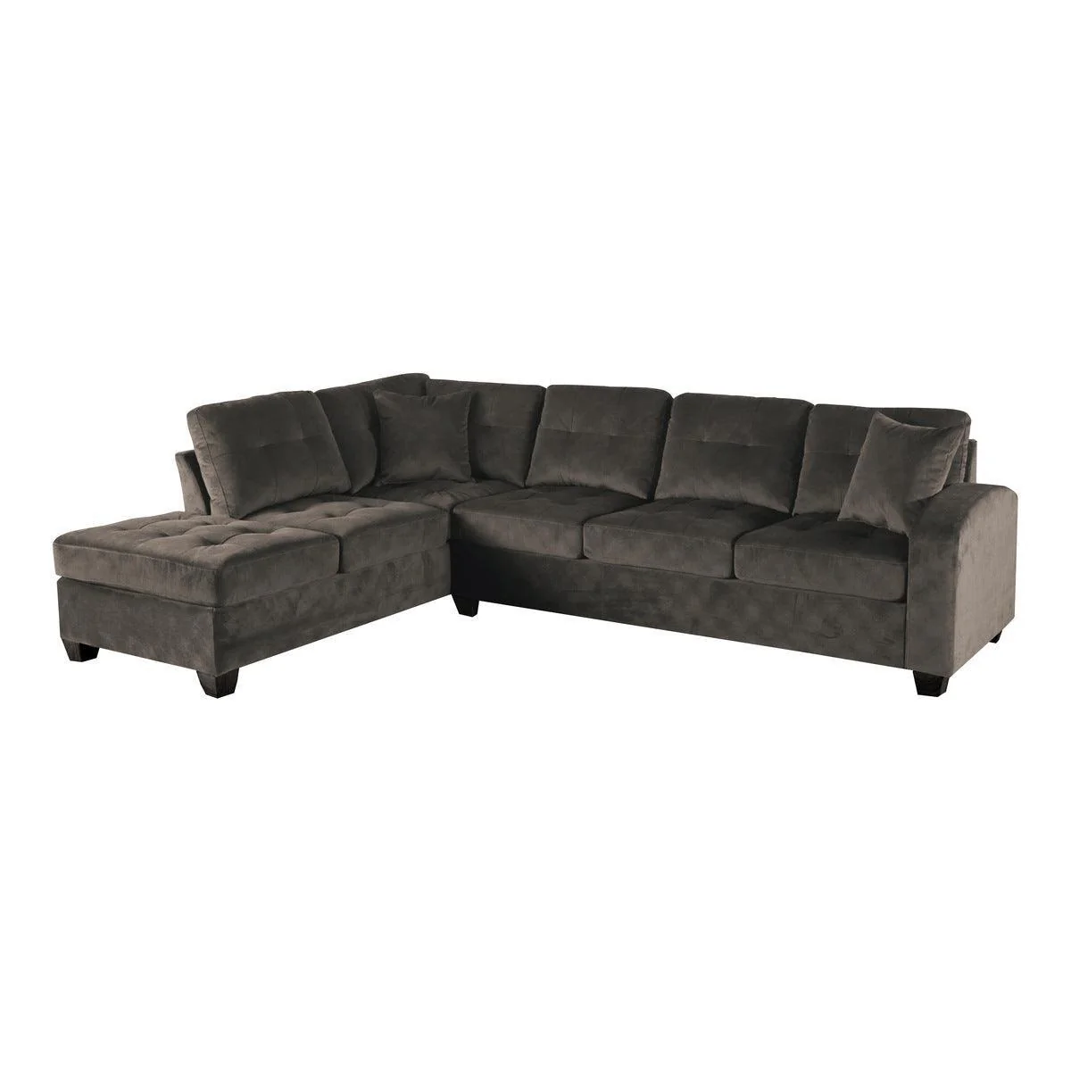 Emilio Chocolate Velvet Fabric 2-Piece Reversible Sectional With Chaise - Image 1