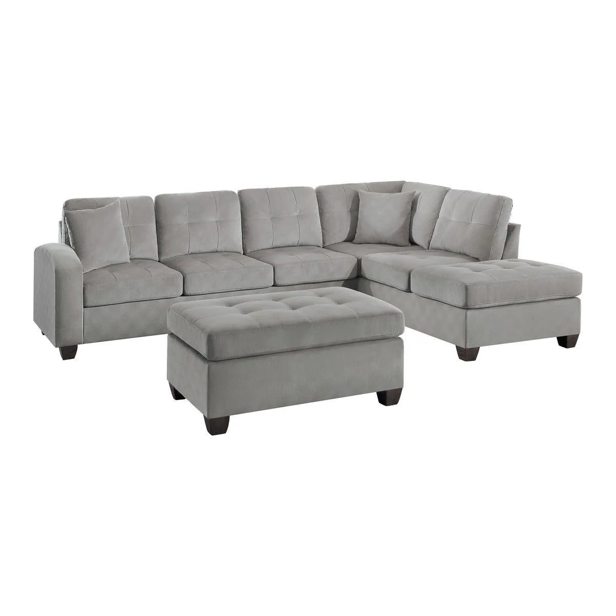 Emilio Gray Fabric 3-Piece Reversible Sectional With Ottoman - Image 1