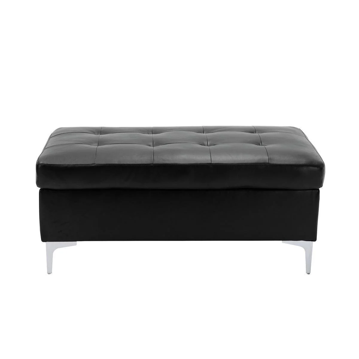 Barrington Black Faux Leather Tufted Ottoman - Image 1