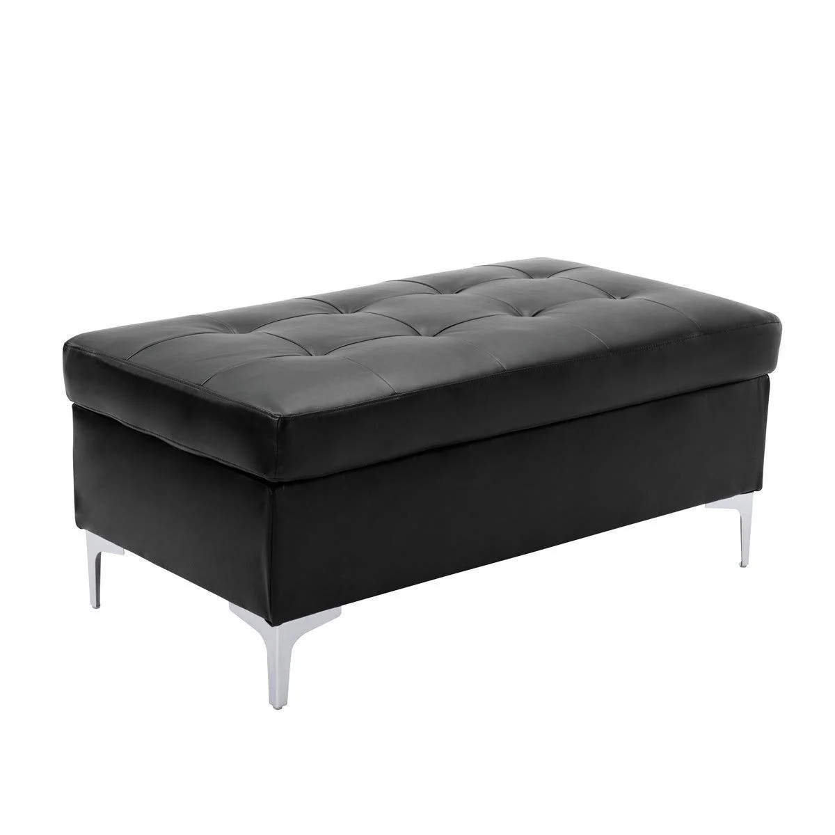 Barrington Black Faux Leather Tufted Ottoman - Image 2