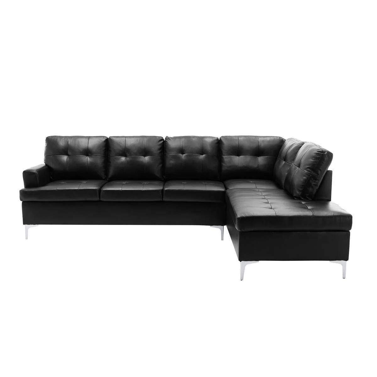 Barrington Black Faux Leather 3-Piece Sectional With Right Chaise Ottoman - Image 3