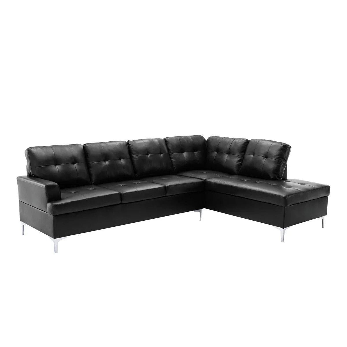 Barrington Black Faux Leather 3-Piece Sectional With Right Chaise Ottoman - Image 2