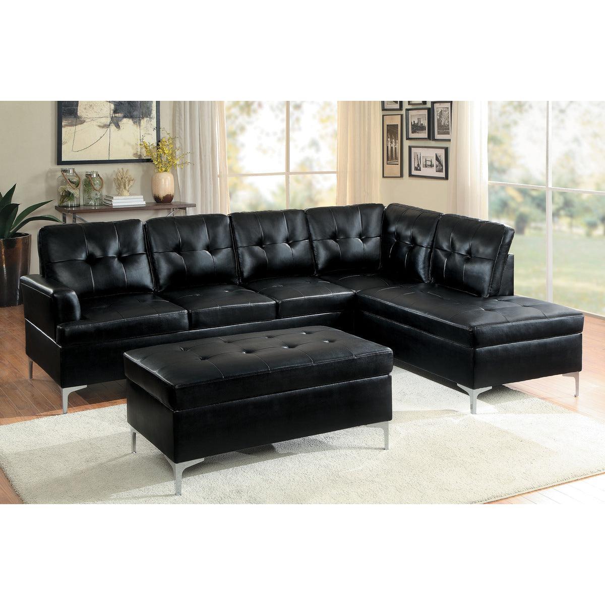 Barrington Black Faux Leather Tufted Ottoman - Image 3