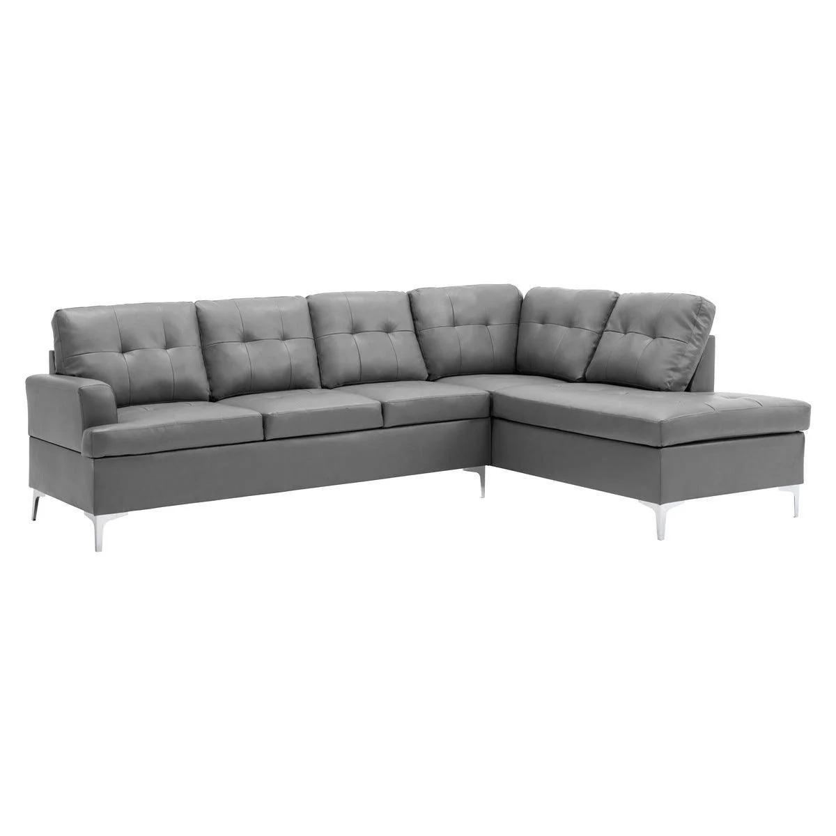 Barrington Gray Faux Leather 2-Piece Sectional With Right Chaise - Image 1