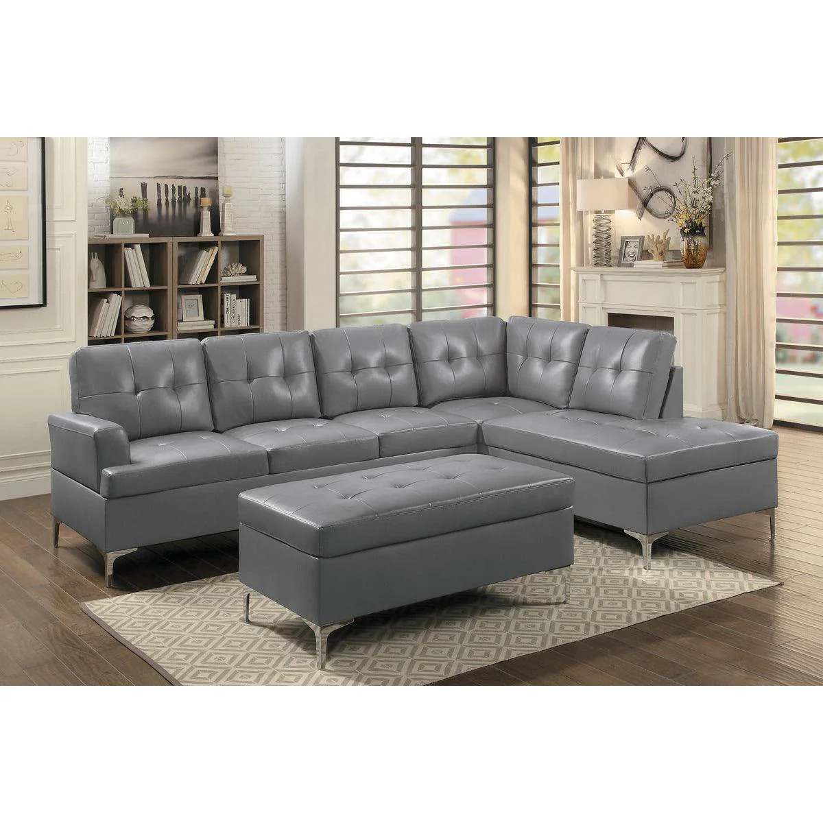 Barrington Gray Faux Leather Tufted Ottoman - Image 3