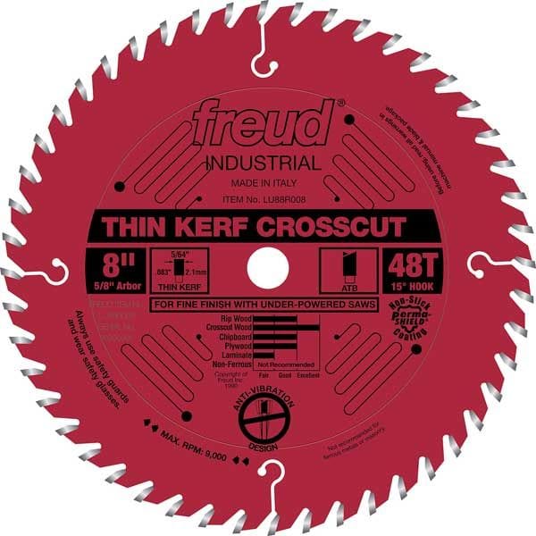 LU88R008 Industrial Thin Kerf Fine Finishing Crosscut Blade with Red Perma-Shield, 8″ diameter