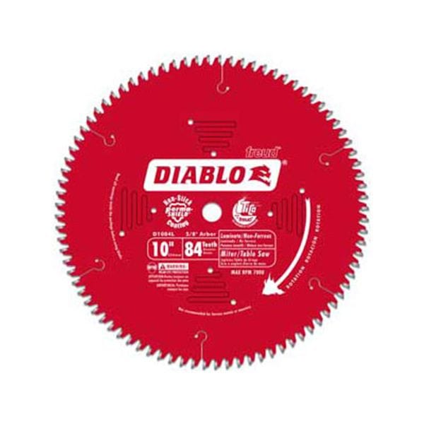 D1084L Diablo Laminate/Flooring Blade – Sliding Miter, 10″ diameter, 5/8″ arbor, 84 teeth TCG