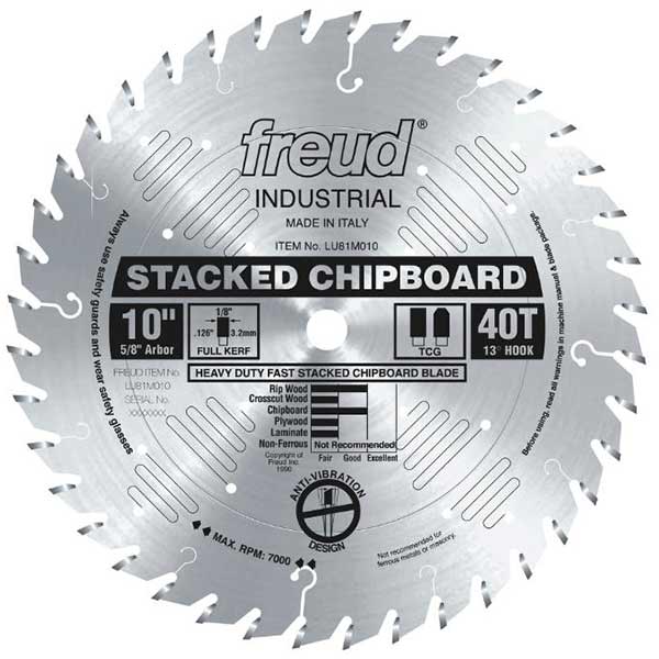10" Full Kerf Heavy Duty Stacked Chipboard Blade - Image 1