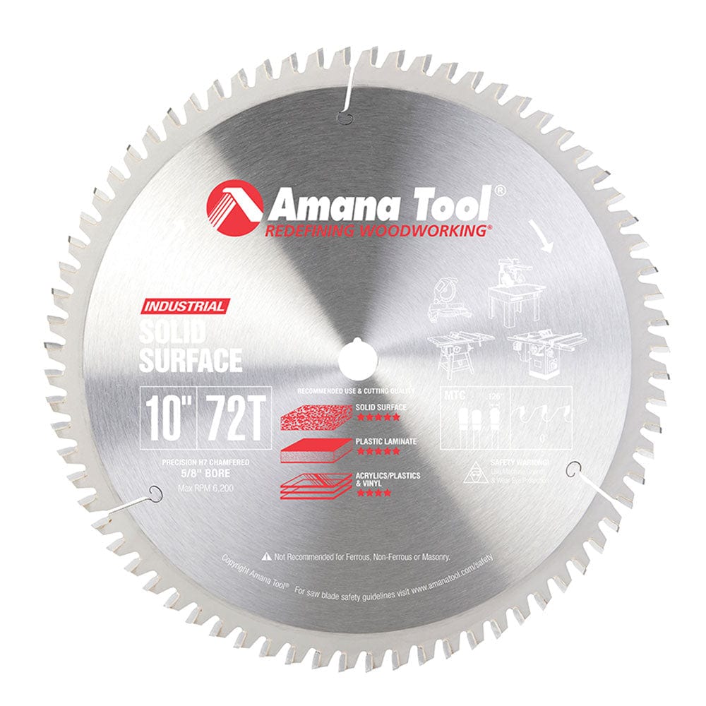 10″ X 72T Solid Surface Blade, 0 Degree 5/8″ Bore, M-TCG