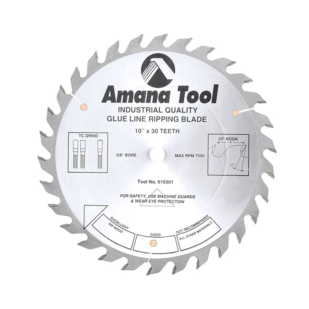 10" X 30T Glue Joint Rip Blade, 22 Degree 5/8" Bore, TCG - Image 1