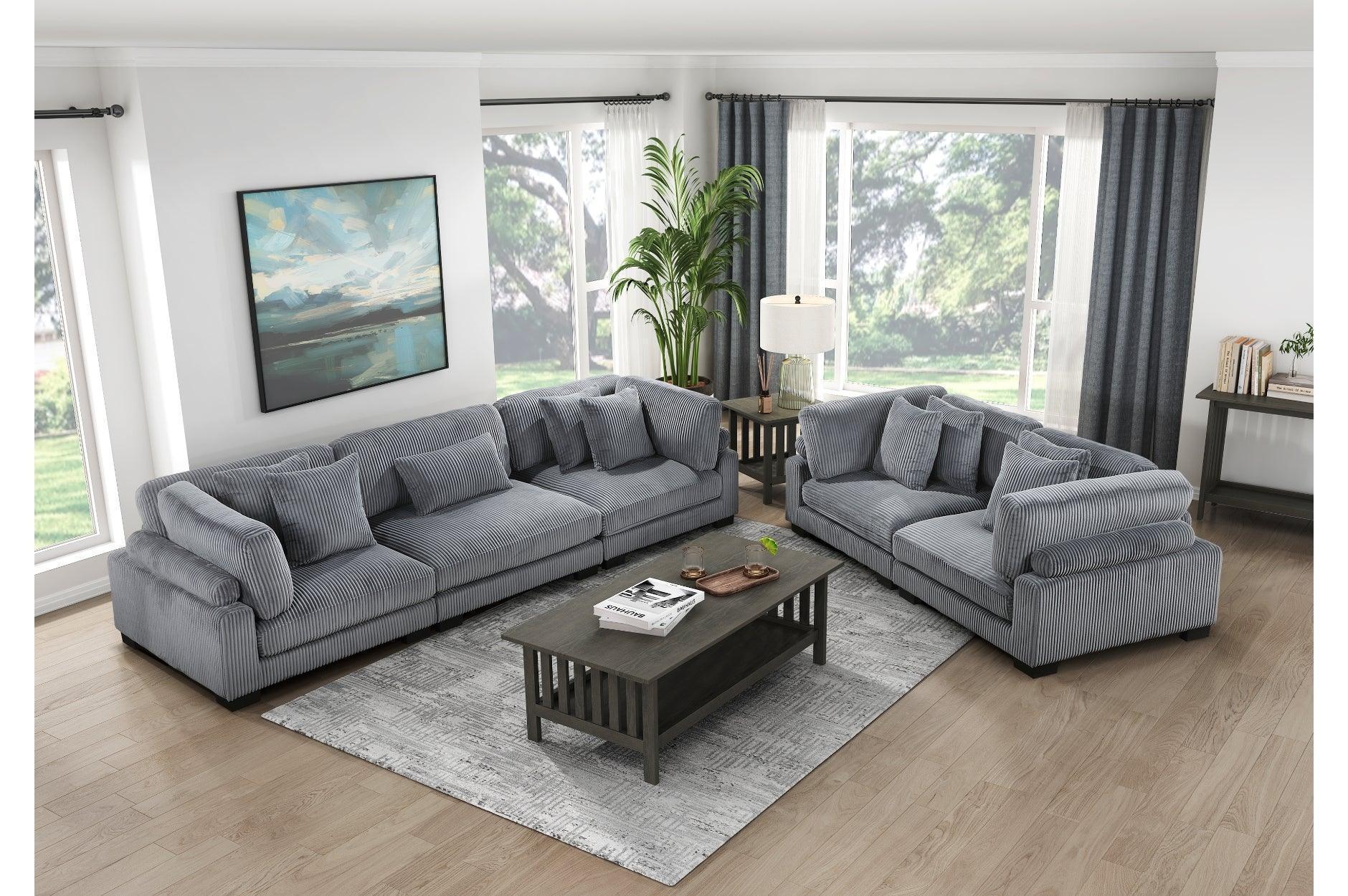 Traverse Gray Cordugoy Fabric Sectional Set - Image 3