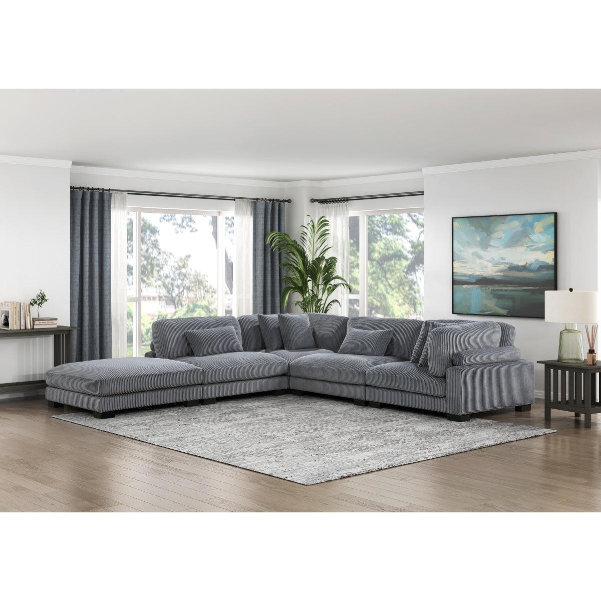 Traverse Gray Cordugoy Fabric Ottoman - Image 3