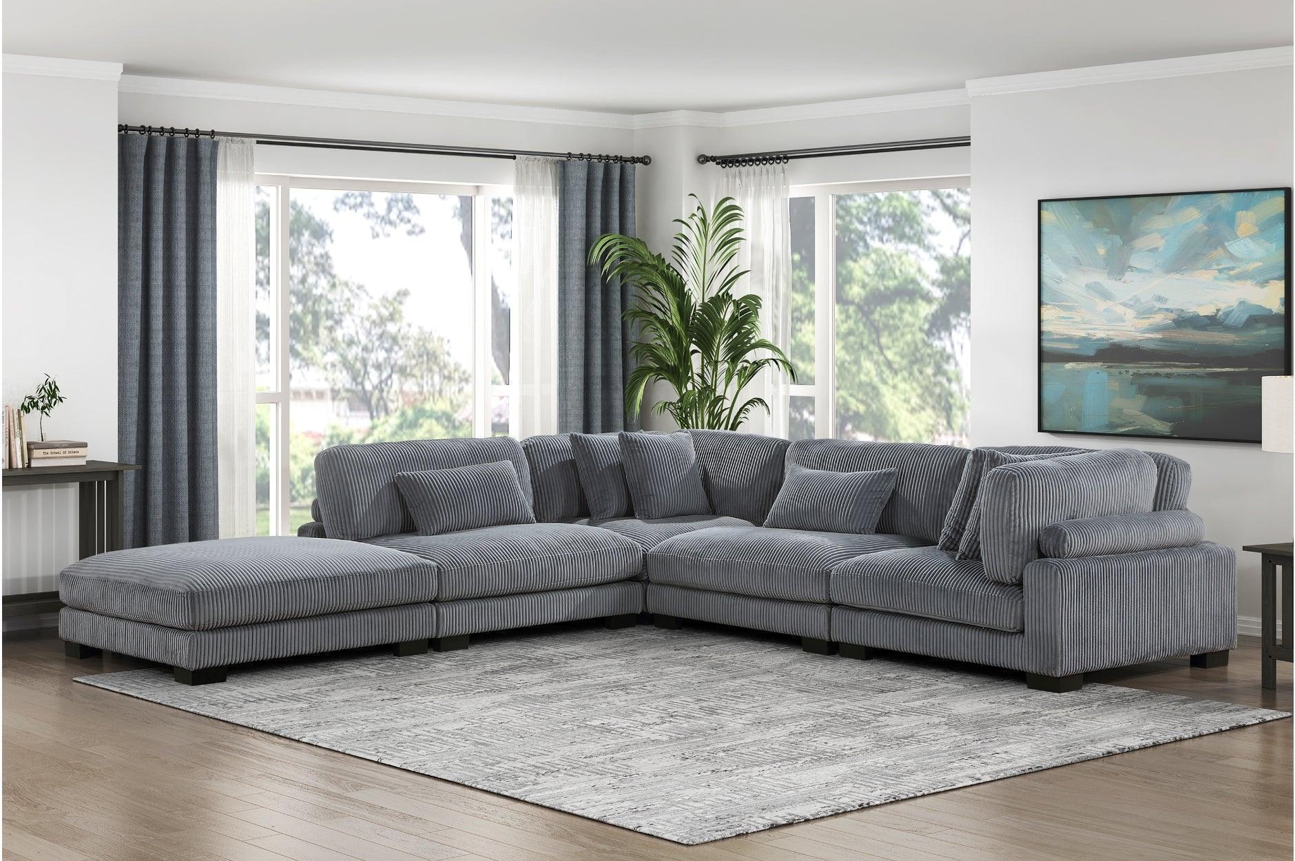 Traverse Gray Cordugoy Fabric Sectional Set - Image 1