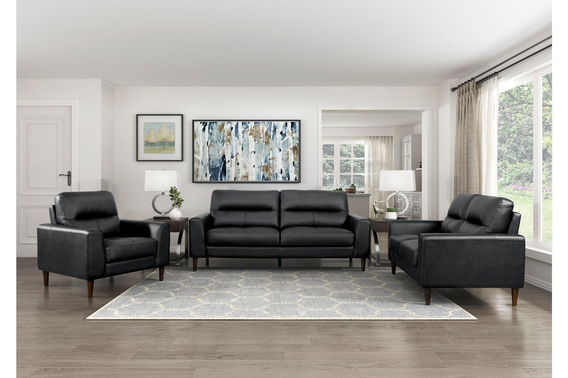 Lewes Black Leather Living Room Set - Image 2