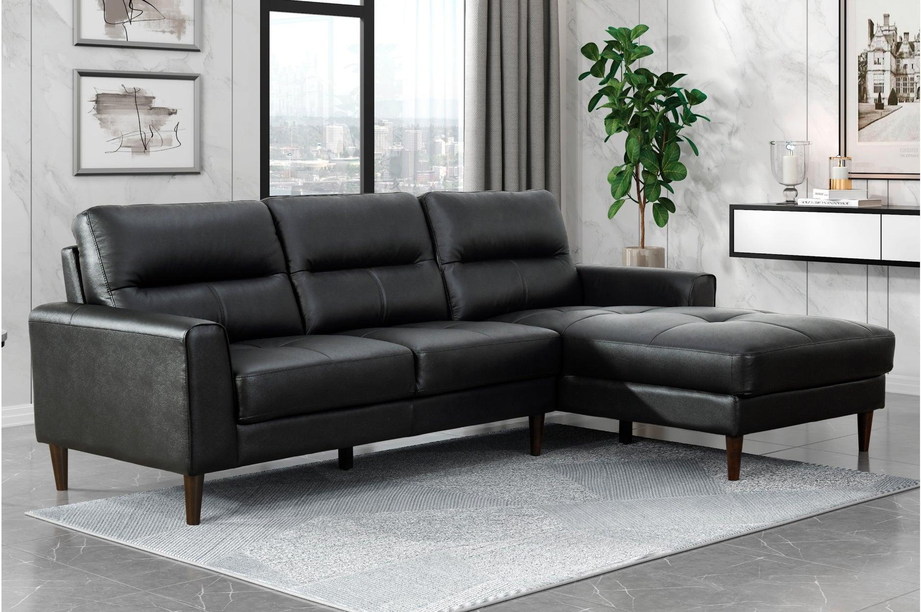 Lewes Black Leather Sectional - Image 1