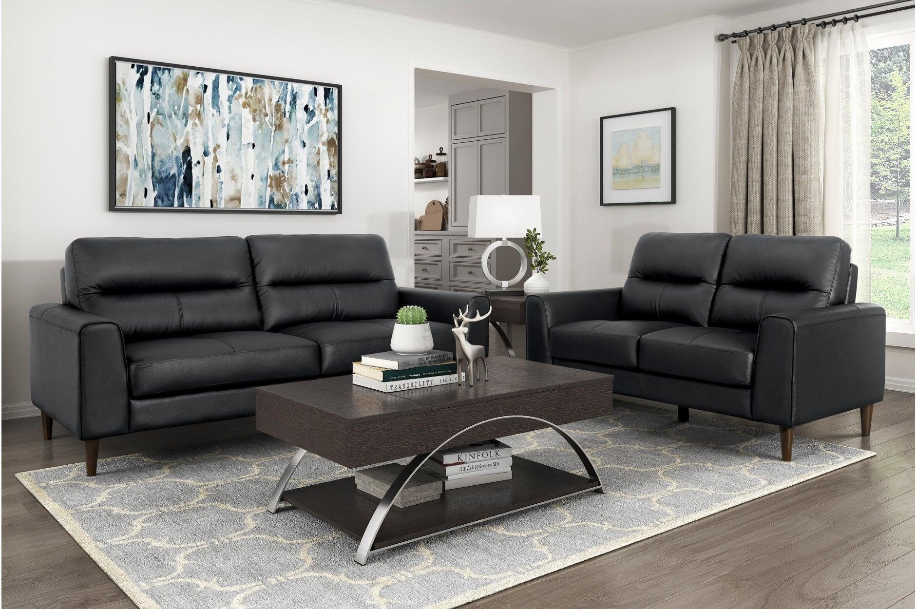 Lewes Black Leather Living Room Set - Image 1
