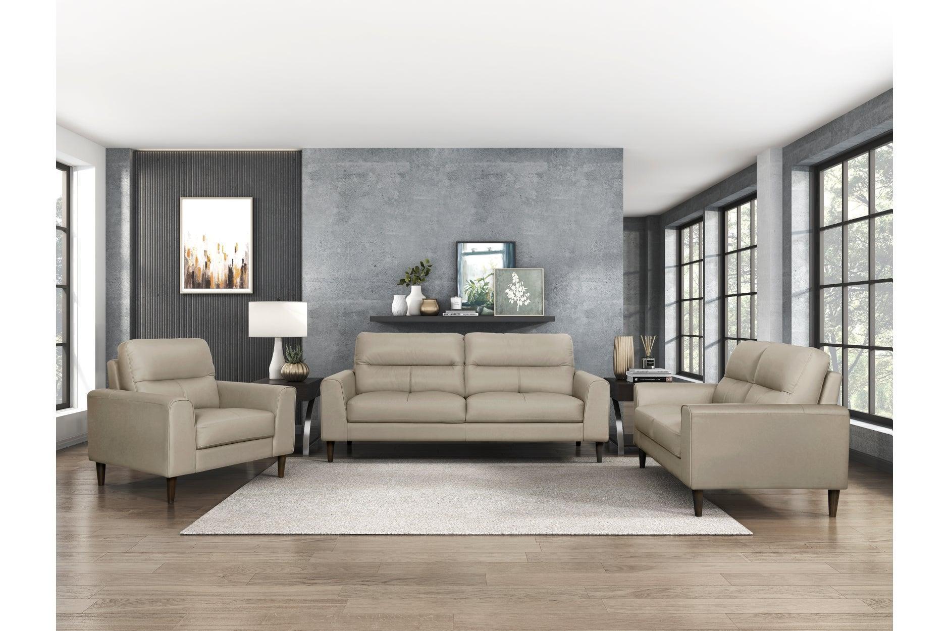 Lewes Latte Leather Living Room Set - Image 2