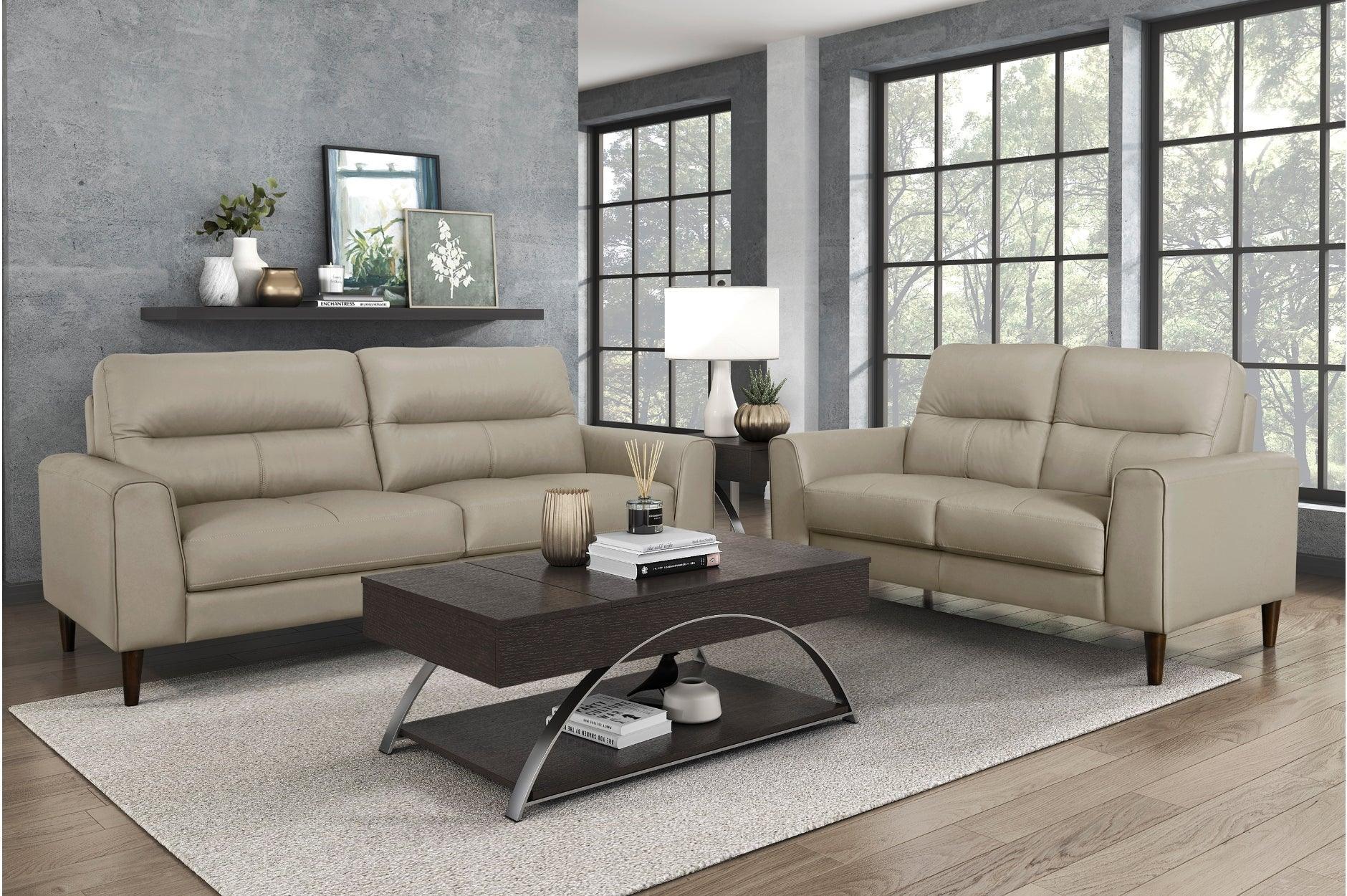 Lewes Latte Leather Living Room Set - Image 1