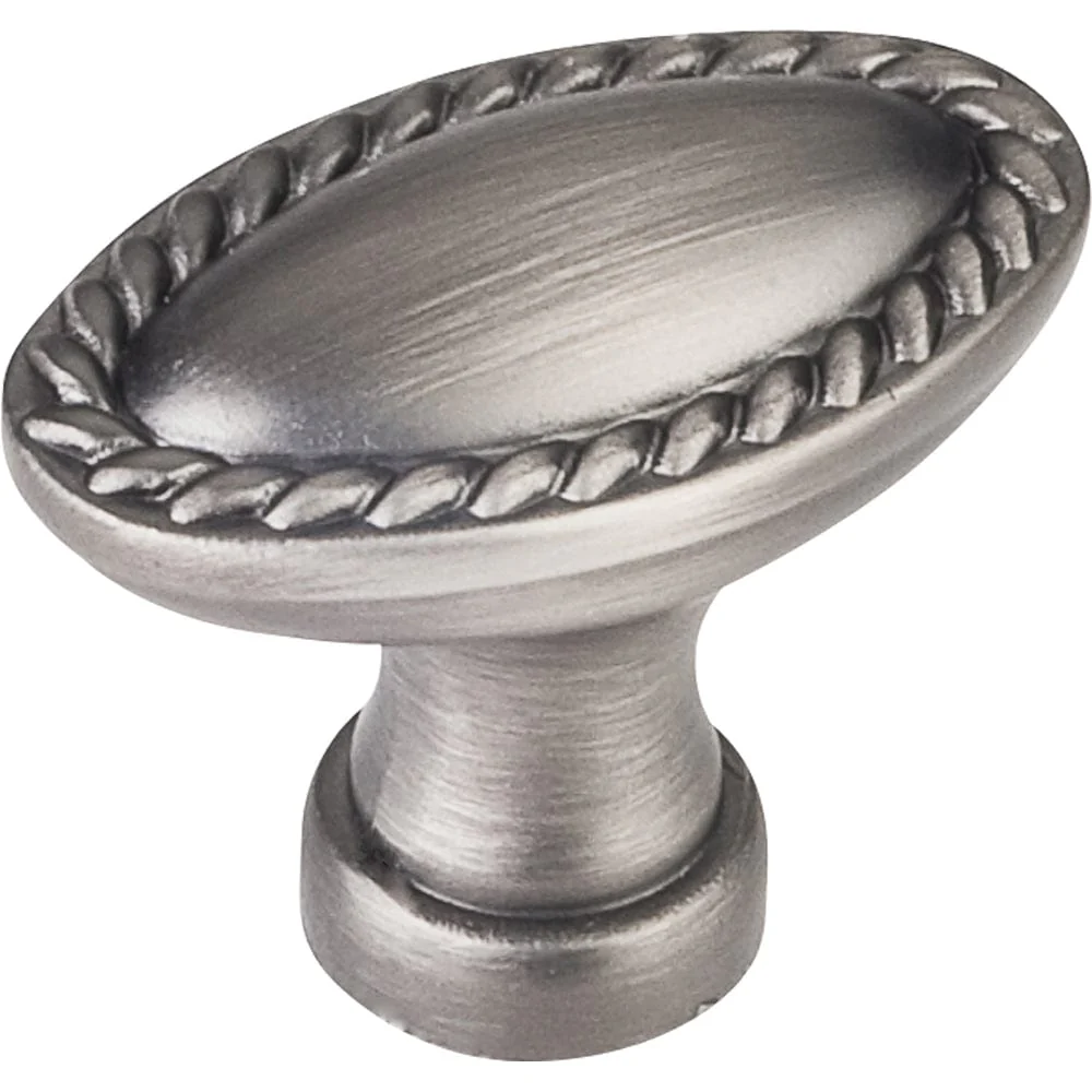 Lindos Oblong Knob, 1-3/8" O.L., Brushed Pewter - Image 1