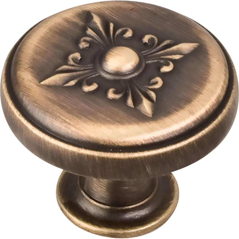 Lafayette Baroque Knob, 1-3/8" Dia.,  Antique Brushed Satin Brass - Image 1