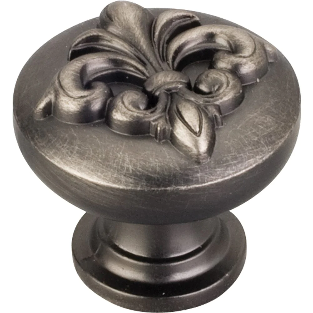 Lafayette Fleur-de-lis Knob, 1-3/8" Dia.,  Brushed Pewter - Image 1