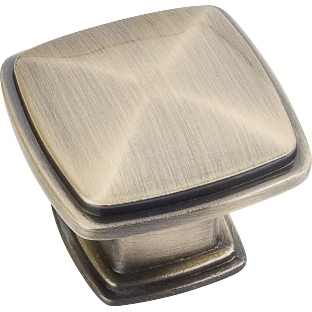 Milan 1 Plain Square Knob, 1-3/16" O.L.,, Brushed Antique Brass - Image 1