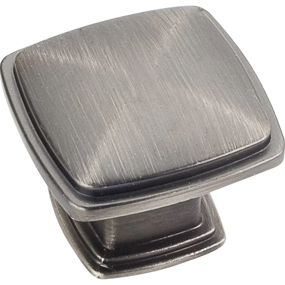 Milan 1 Plain Square Knob, 1-3/16" O.L.,, Brushed Pewter - Image 1