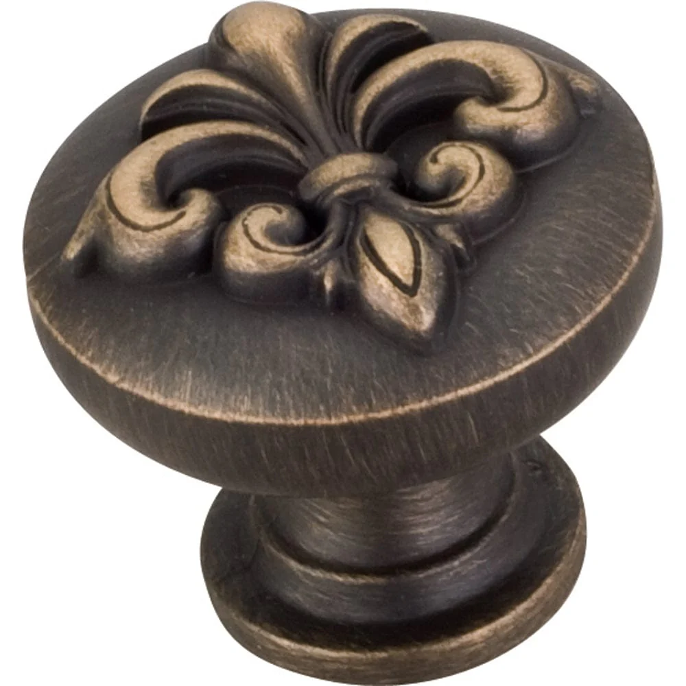 Lafayette Fleur-de-lis Knob, 1-3/8" Dia.,  Antique Brushed Satin Brass - Image 1