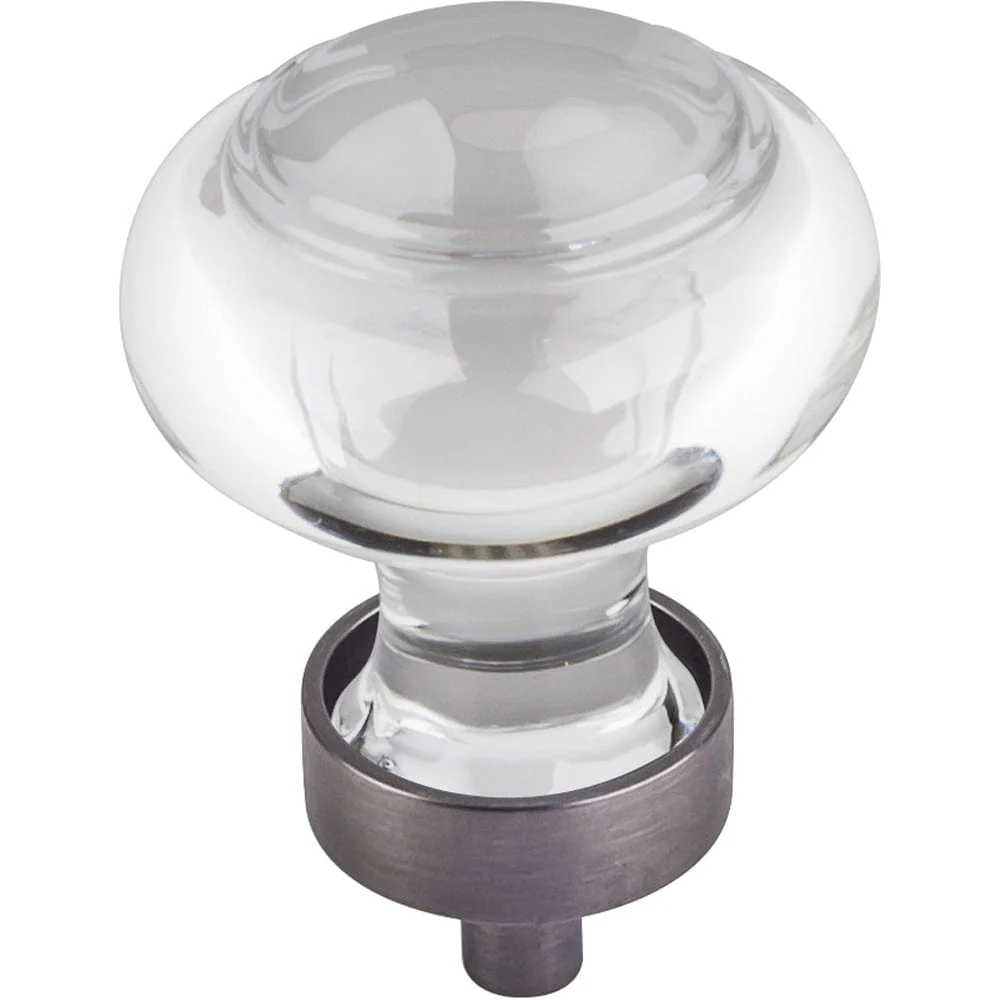Harlow Small Button Glass Knob, 1-7/16" Dia.,  Brushed Pewter - Image 1