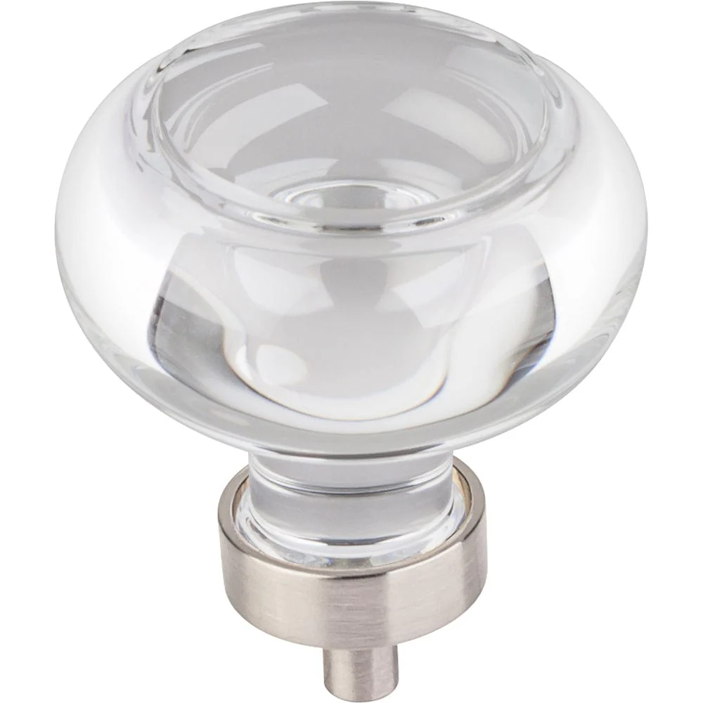 Harlow Large Button Glass Knob, 1-3/4" Dia.,  Satin Nickel - Image 1