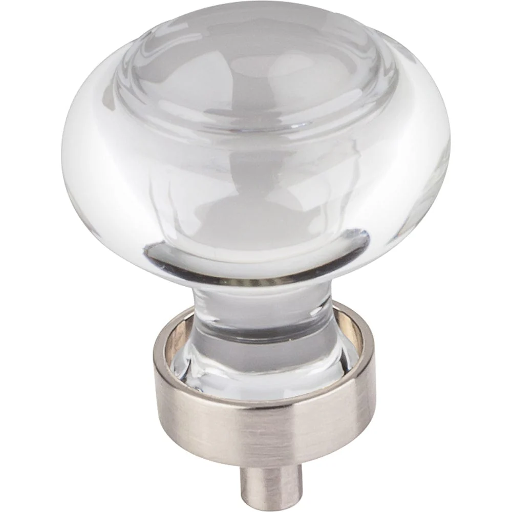 Harlow Small Button Glass Knob, 1-7/16" Dia.,  Satin Nickel - Image 1