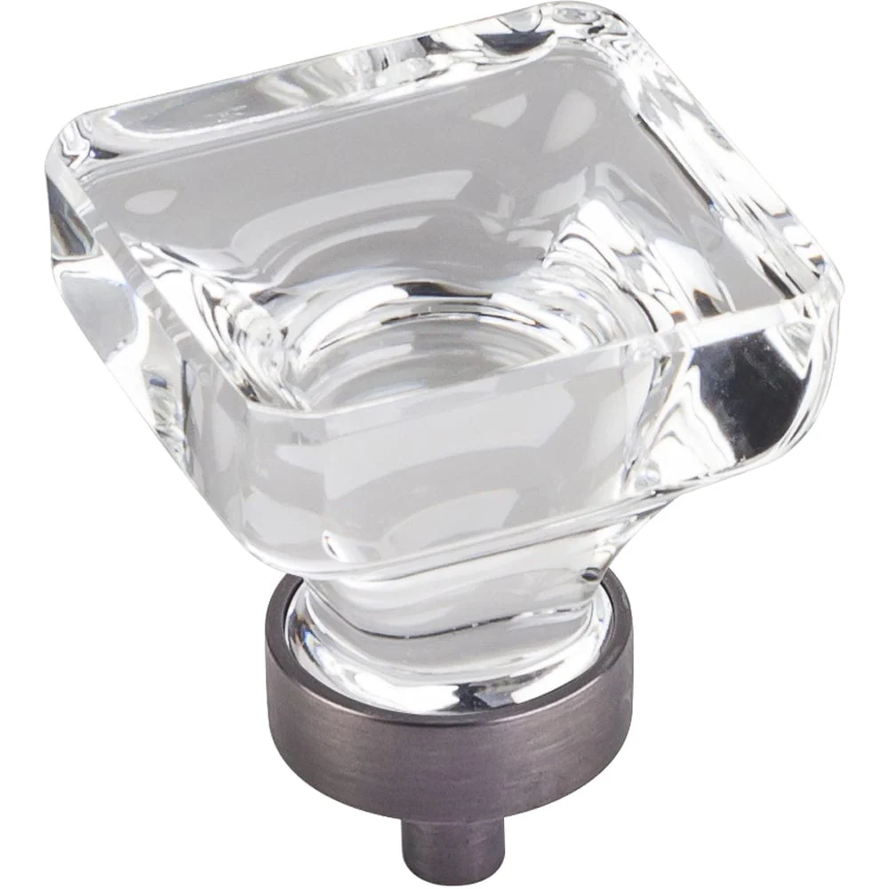 Harlow Large Square Glass Knob, 1-3/8" O.L., Brushed Pewter - Image 1