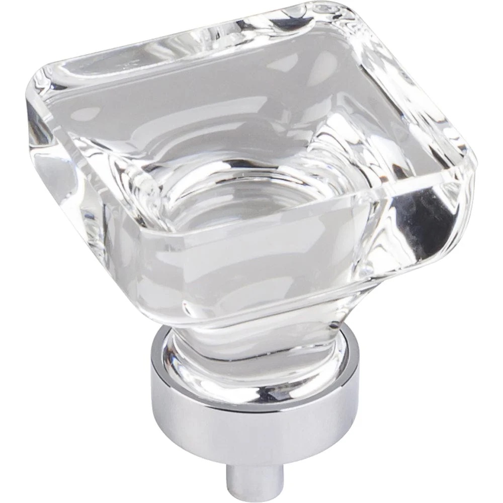 Harlow Large Square Glass Knob, 1-3/8" O.L., Polished Chrome - Image 1