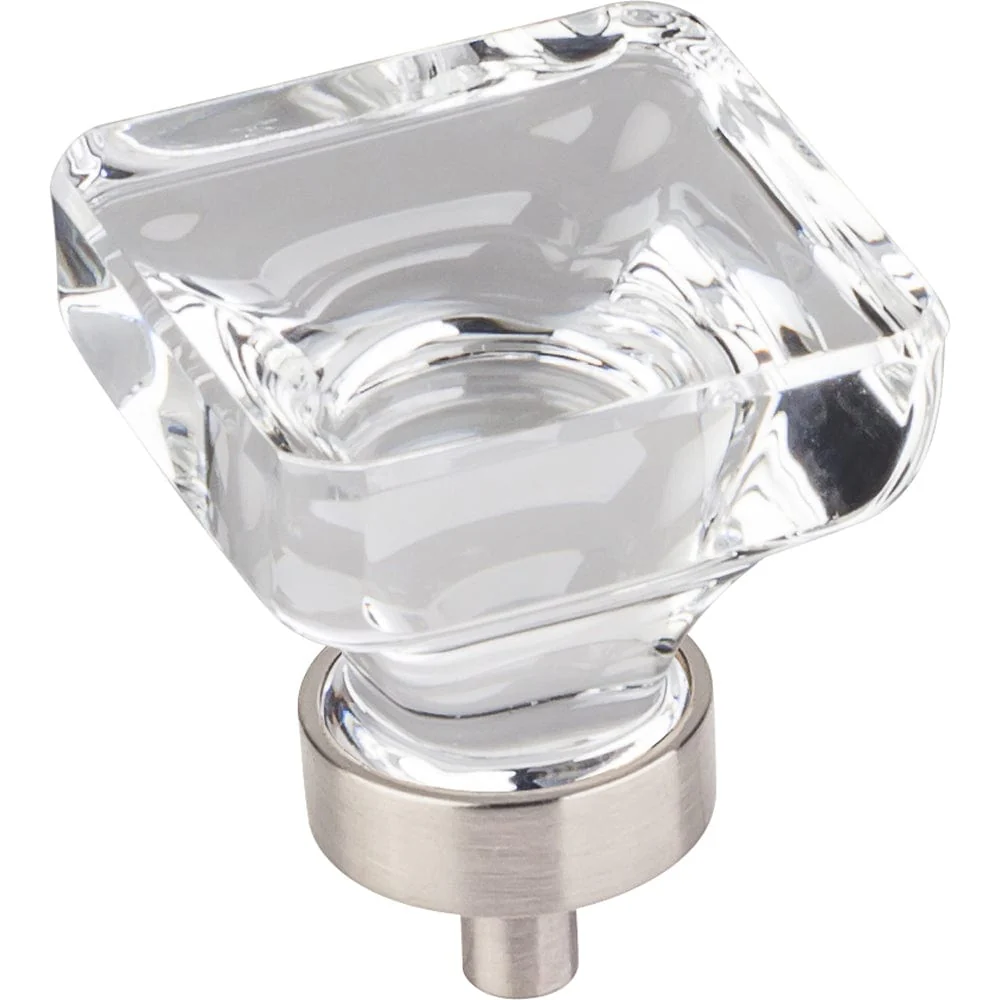 Harlow Large Square Glass Knob, 1-3/8" O.L., Satin Nickel - Image 1