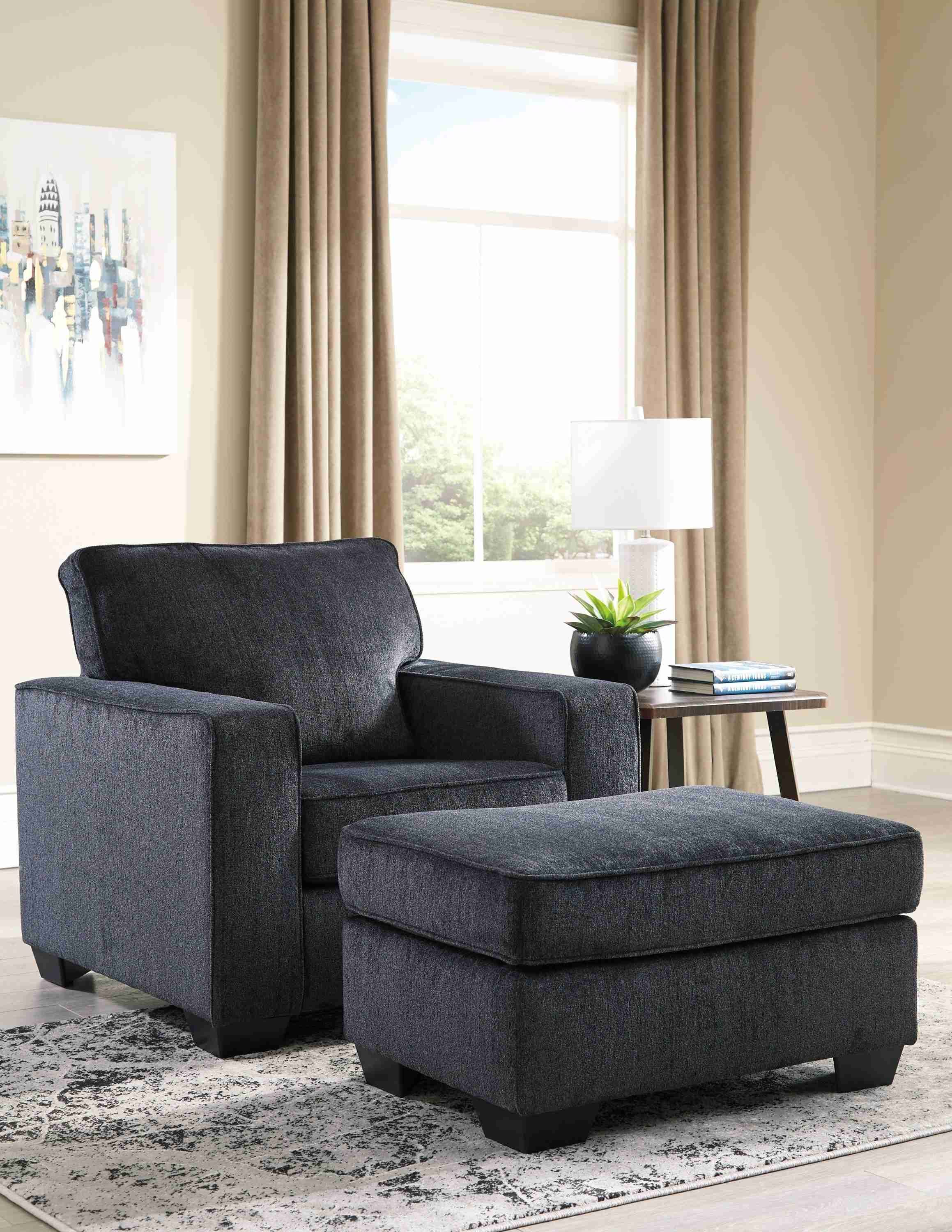 Altari Slate Chenille Ottoman - Image 3