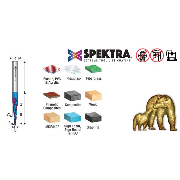 46282-K 2D/3D Carving 5.4 Deg Tapered Angle Ball Tip 1/16 Dia x 1/32 Radius x 1 x 1/4 Sh Solid Carbide Up-Cut Spiral Rou - Image 2