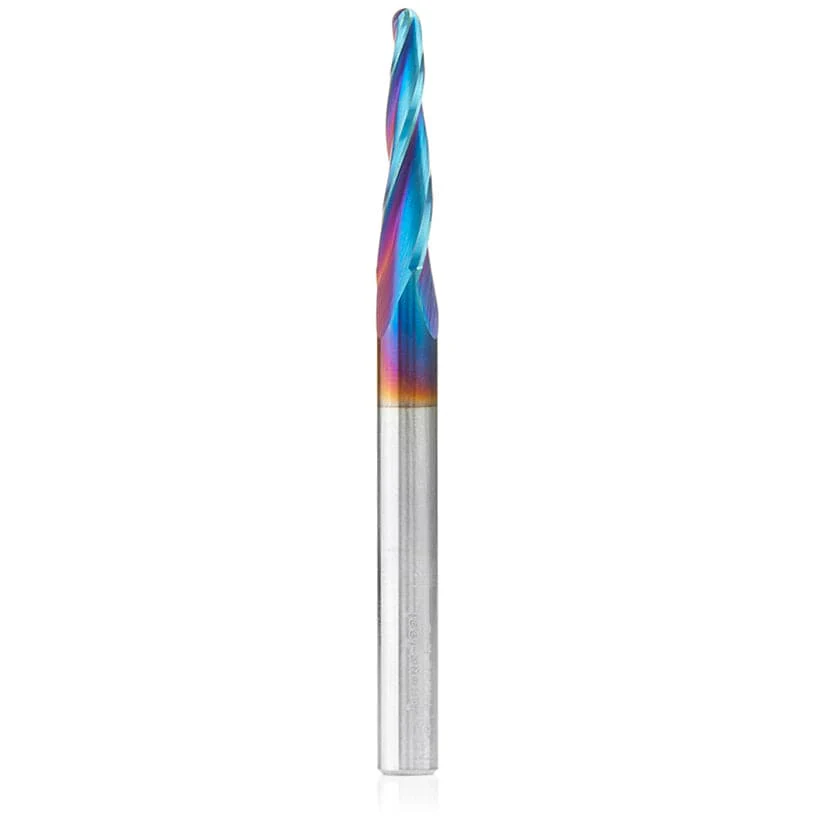 46286-K 2D/3D Carving 3.6 Deg Tapered Angle Ball Nose Triple Flute Router Bit 1/8″D 1″CH 1/16″R 1/4″SH 3″OL
