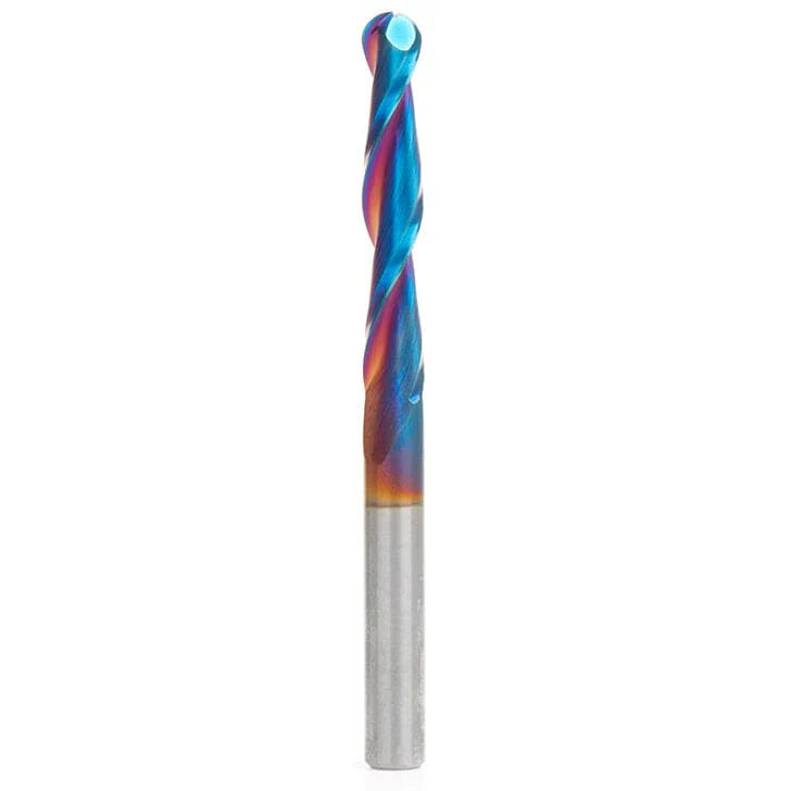 46294-K 2D/3D Carving 0.10 Deg Straight Angle Ball Nose Double Flute Router Bit 1/4"D 1-1/2"CH 1/8"R 1/4"SH 3"OL - Image 1