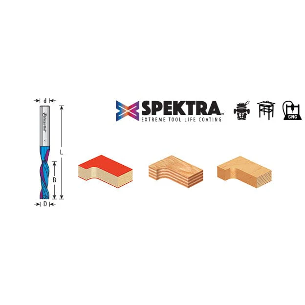 46202-K Solid Carbide Coated Spiral Plunge Router Bit, 1/4 Diameter x 3/4 x 1/4 Inch Shank - Image 2