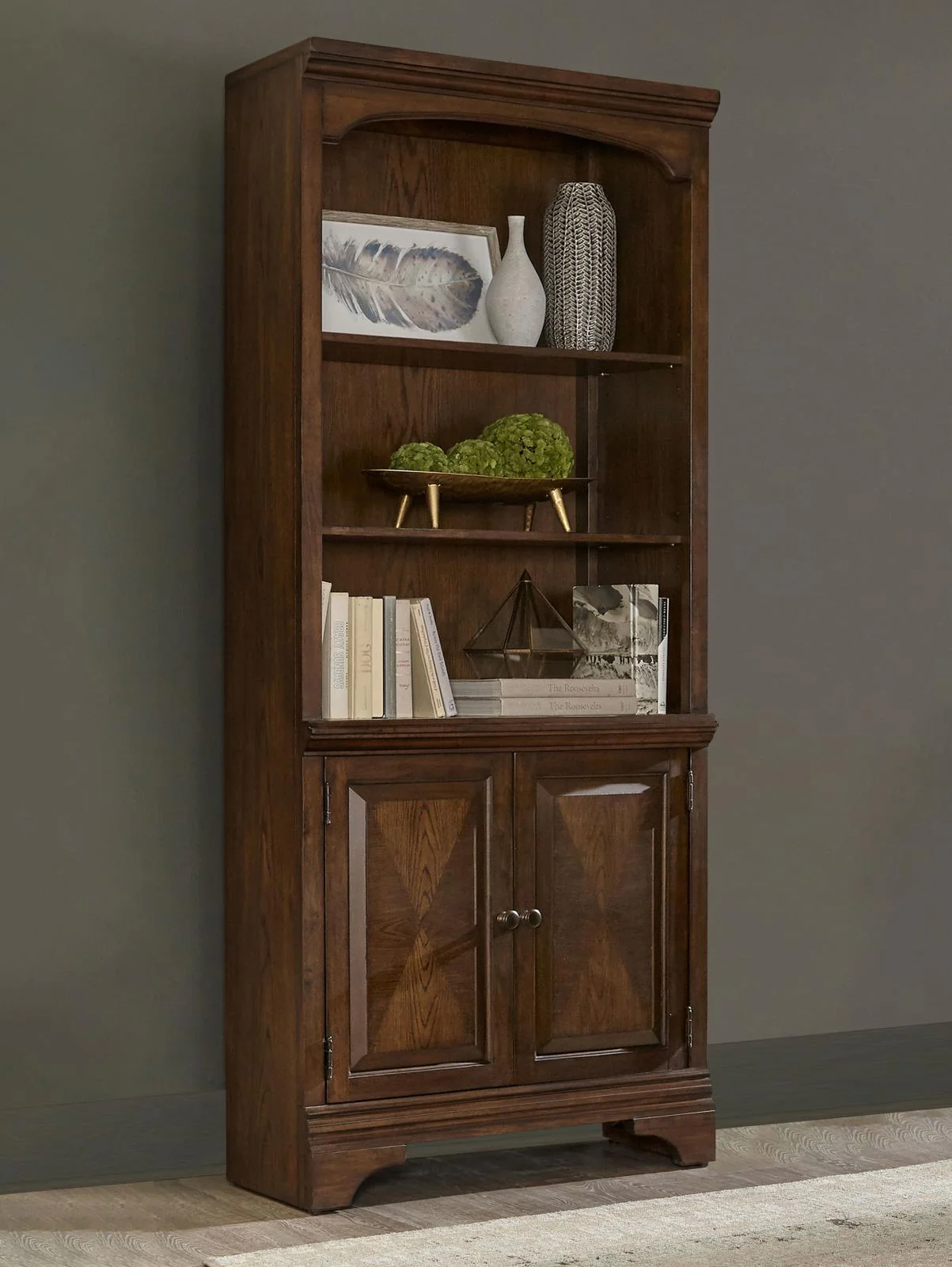 Hartshill Bookcase With Cabinet Burnished Oak