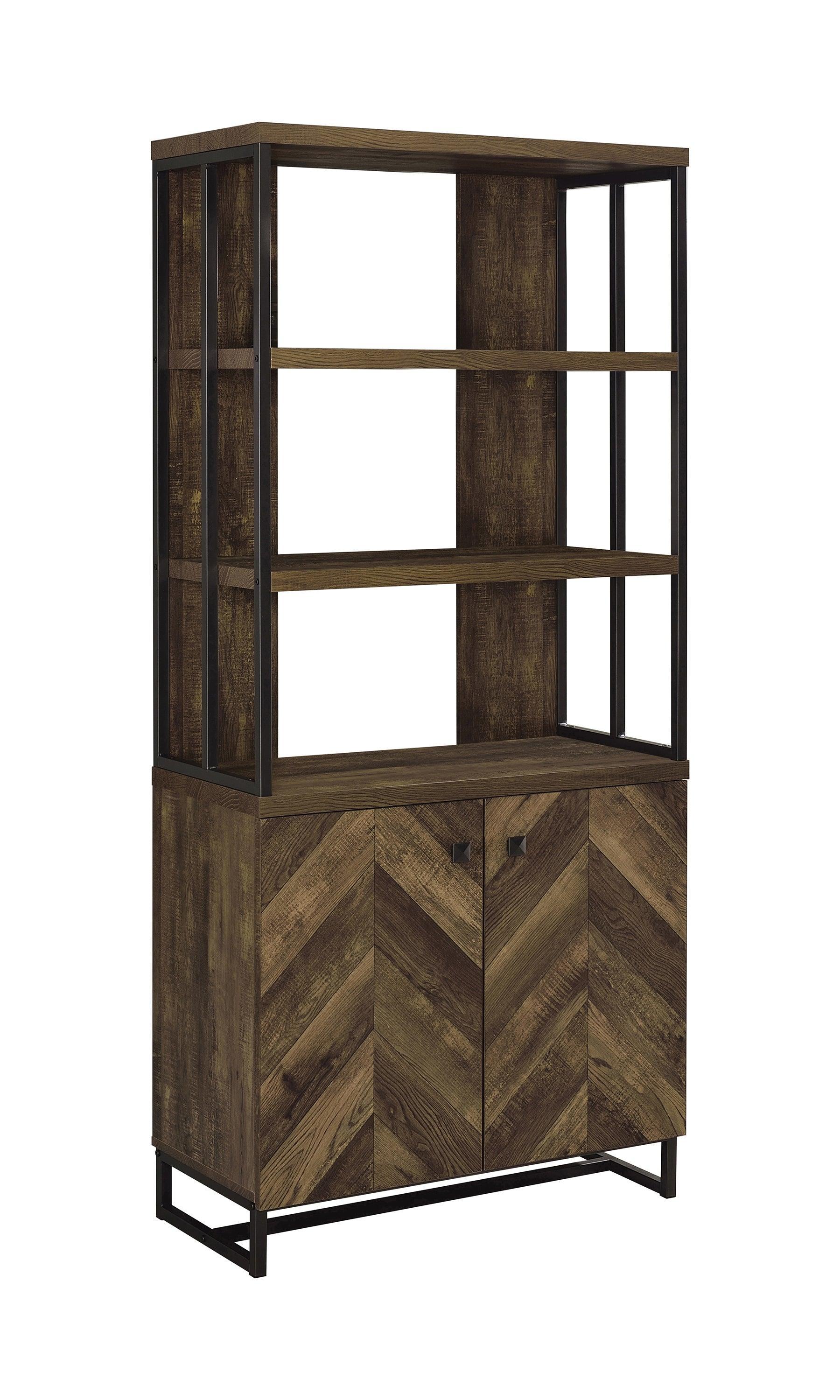 Millbrook 2 Door Bookcase Rustic Oak Herringbone Gunmetal - Image 3