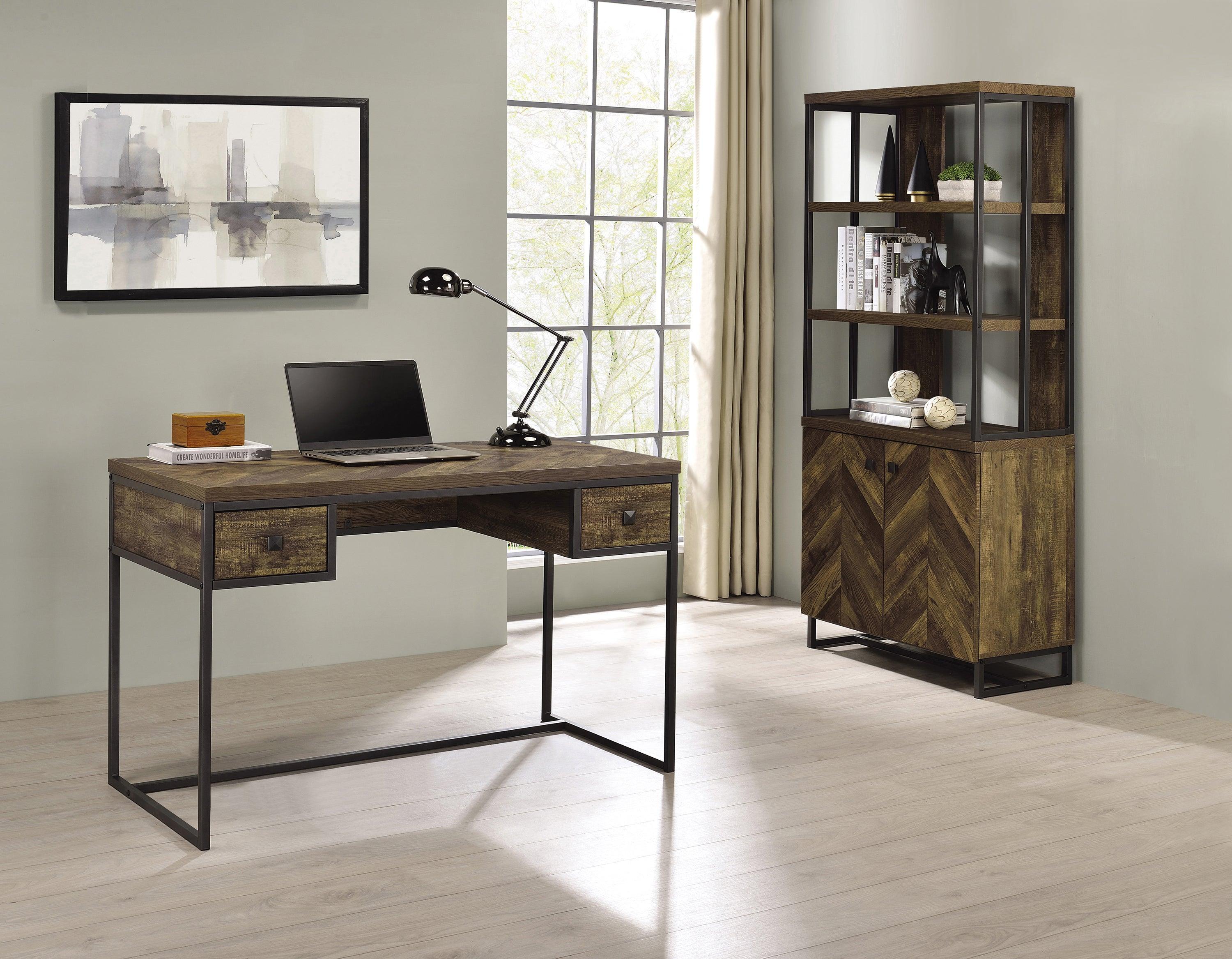 Millbrook 2 Door Bookcase Rustic Oak Herringbone Gunmetal - Image 2