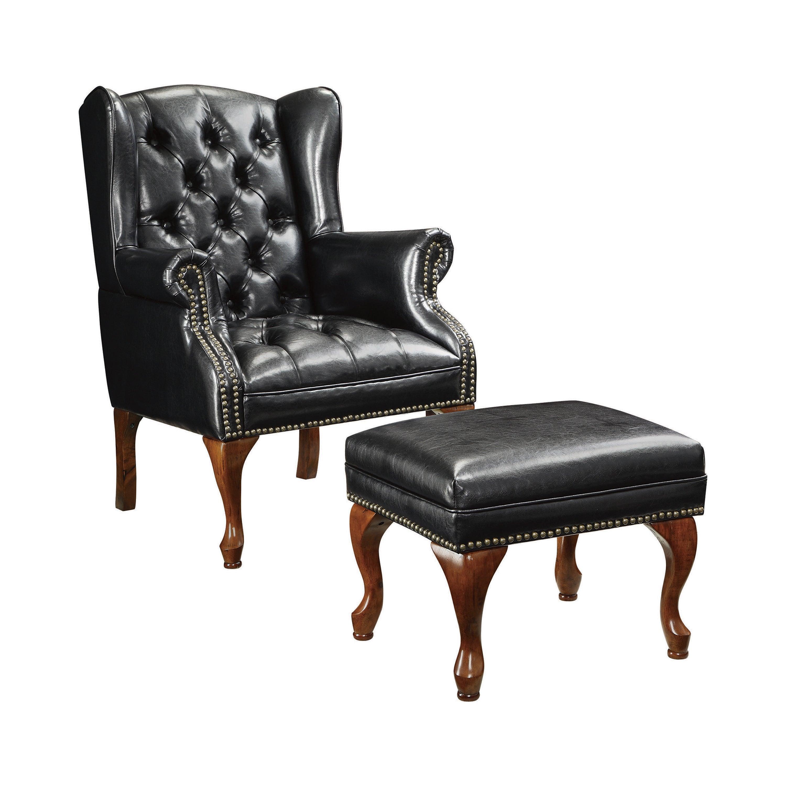 Roberts Button Tufted Back Accent Chair With Ottoman Black Espresso - Image 2