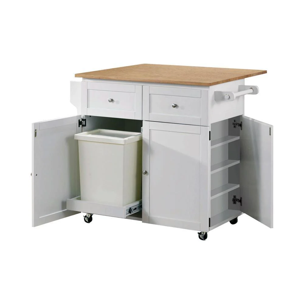 Jalen 3 door Kitchen Cart With Casters Natural Brown White - Image 2