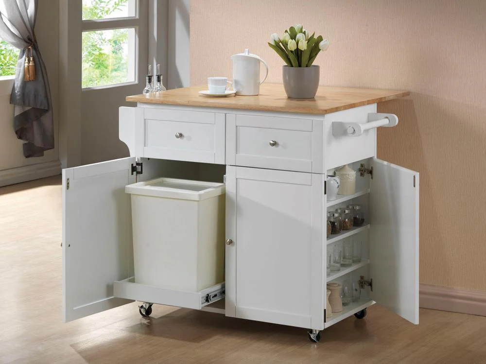Jalen 3 door Kitchen Cart With Casters Natural Brown White