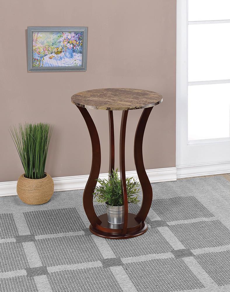 Rounded Faux Marble Top Accent Table - Image 1