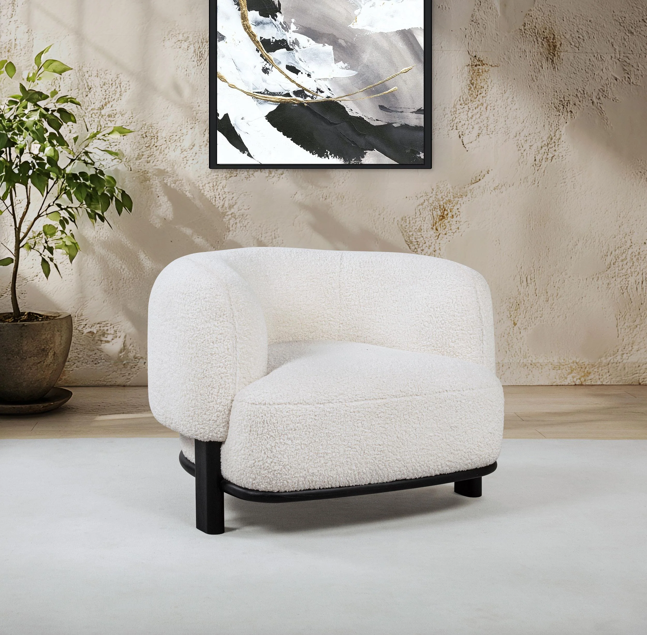 Lawler Upholstered Barrel Back Accent Chair Ivory and Black - Image 2