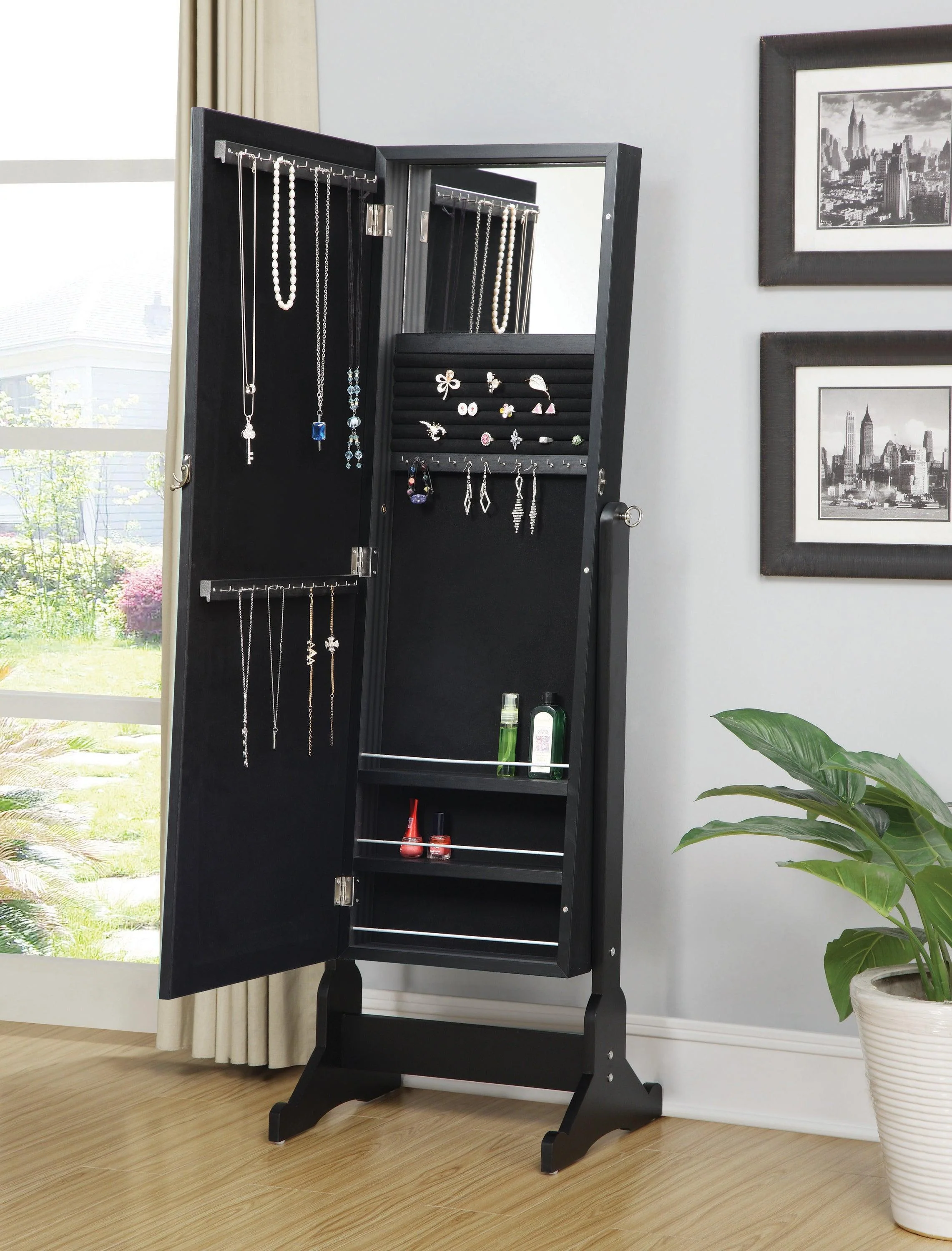 Cortez Storage Jewelry Cheval Mirror Black - Image 2
